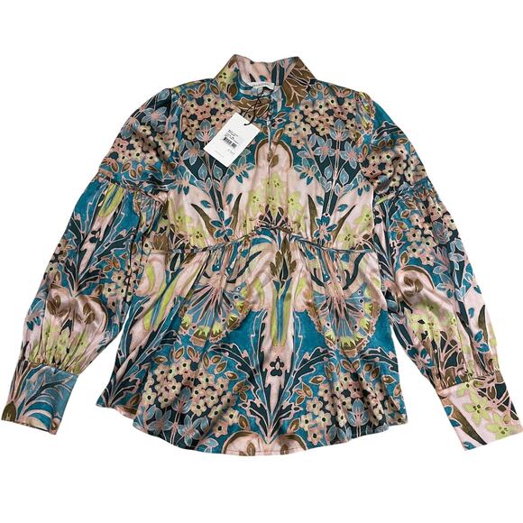 Dea Kudibal Maxine Silk Blouse L | Palazzo Eucalyptus Print, NWT $349 - Picture 1 of 10